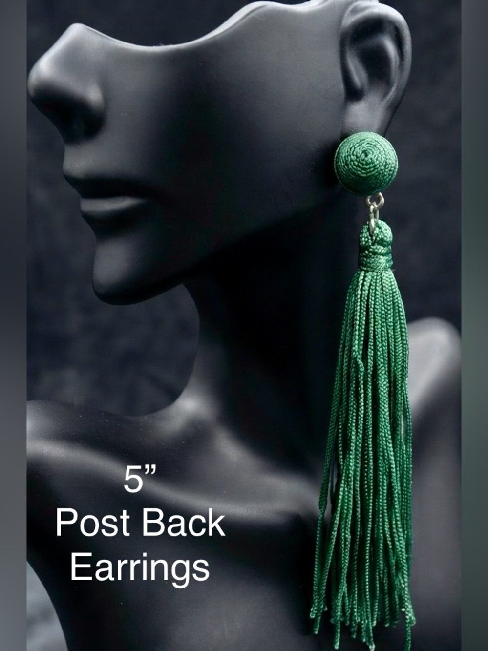 E38. Emerald Green Tassel Post-Back Earrings